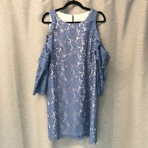 Dusty Blue cold shoulder lace dress